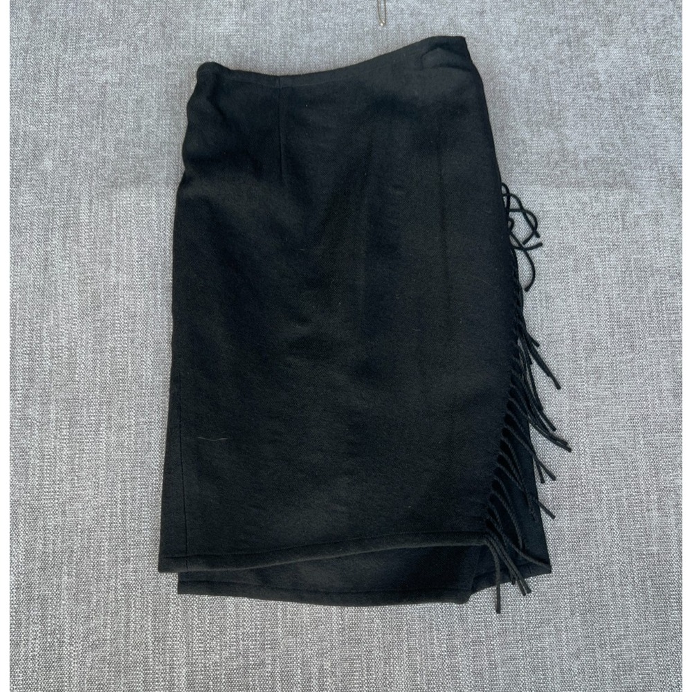 Vintage Banana Republic Wrap Skirt Womens Medium Black Wool Fringe Detail Boho